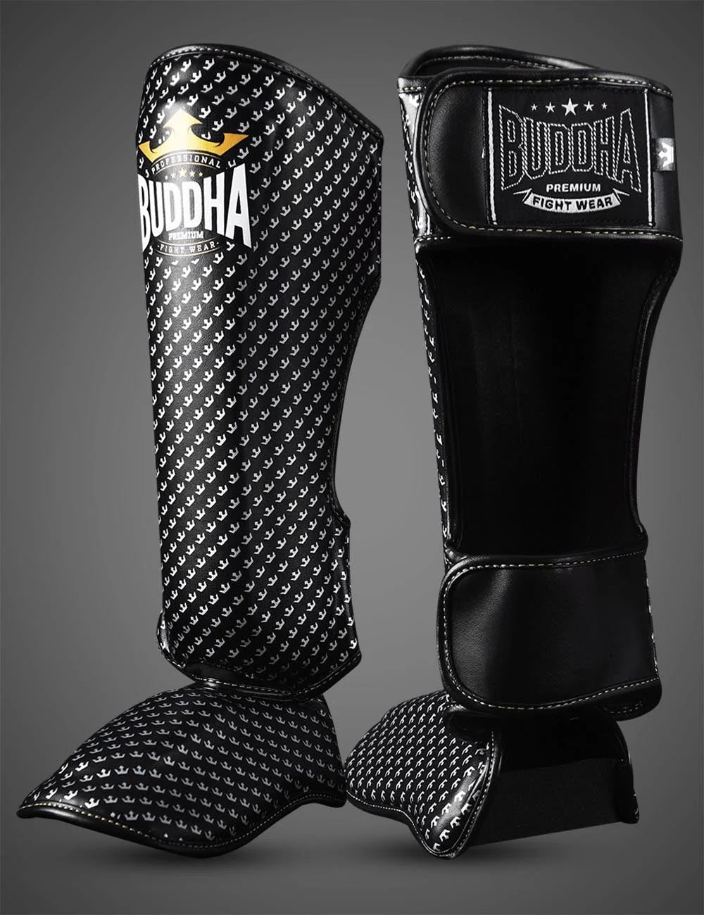 Espinilleras Buddha Titanium Negras para Muay Thai y MMA