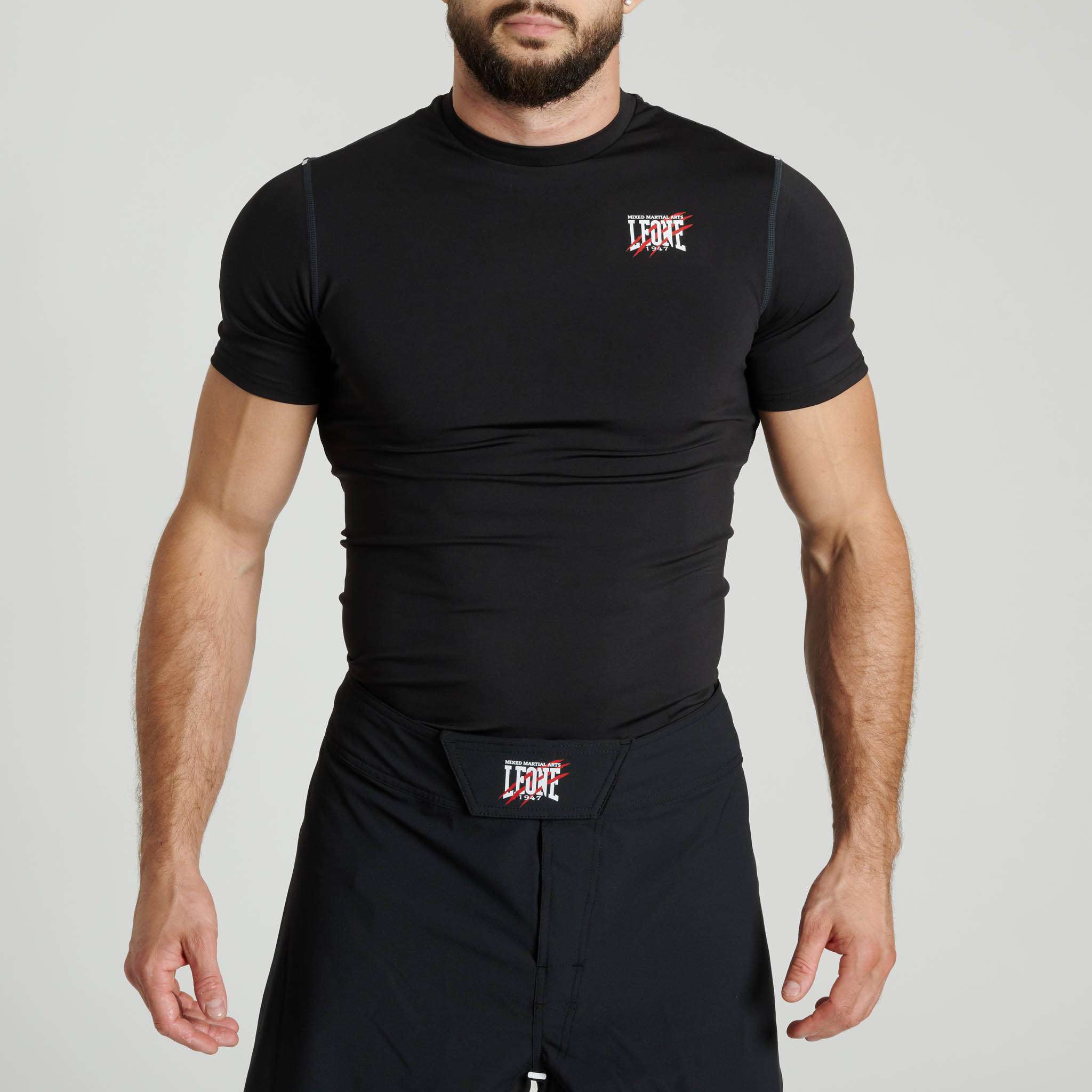 Rashguard MMA y Grappling Manga Corta Leone Primal Instinct Negra AB917