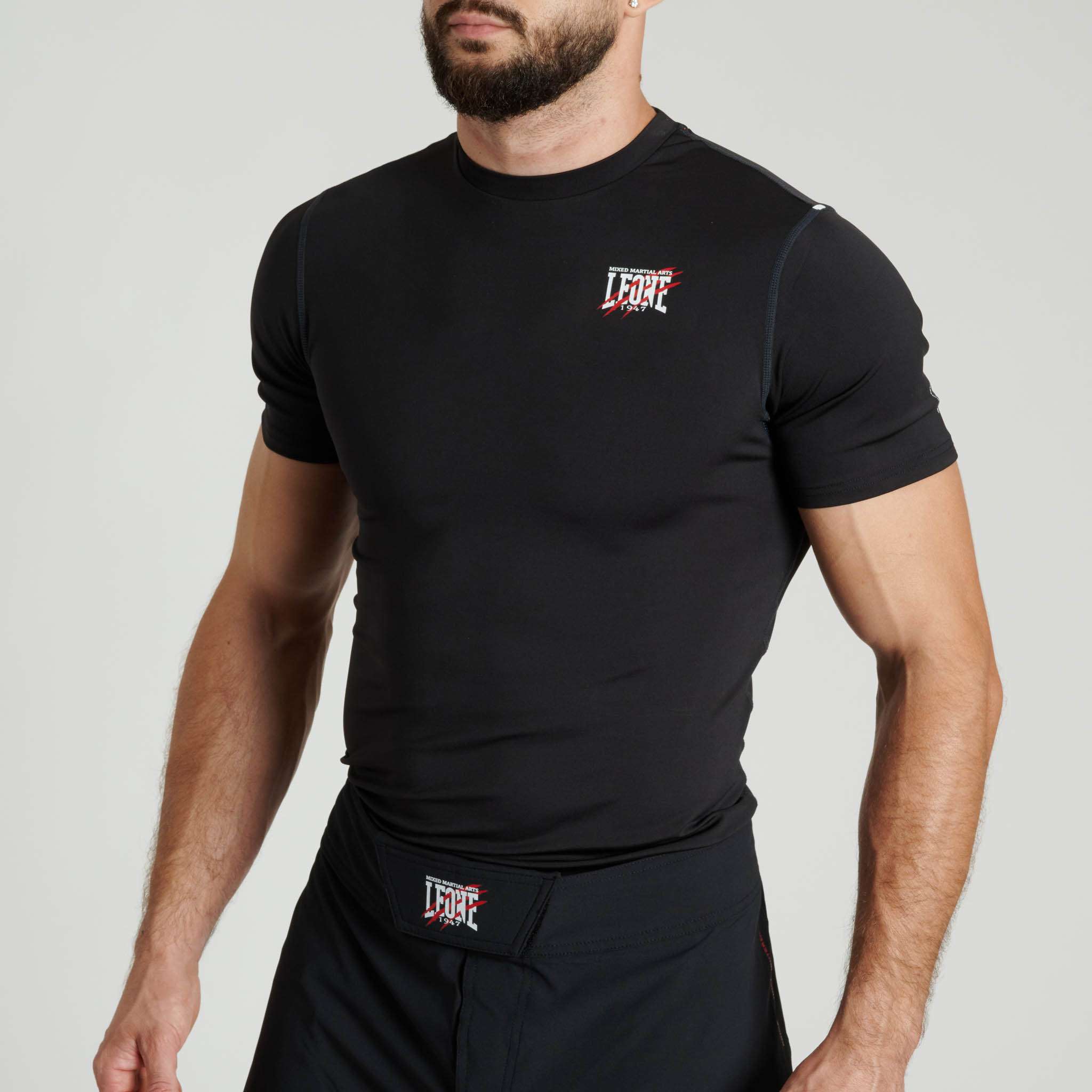 Rashguard MMA y Grappling Manga Corta Leone Primal Instinct Negra AB917