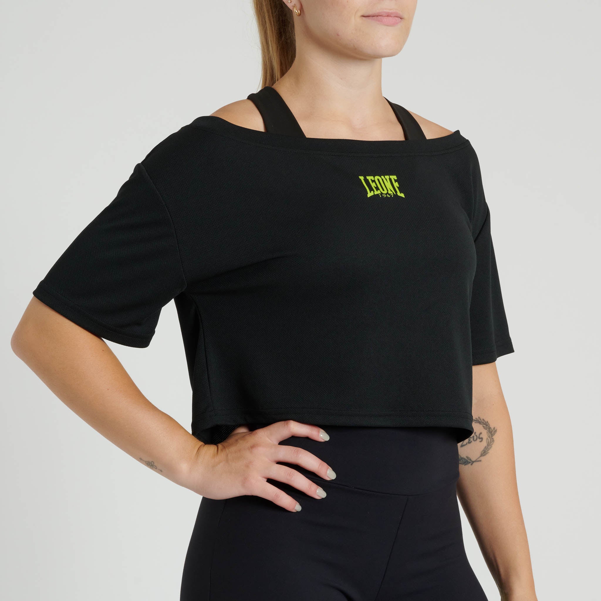 Crop Top Mujer Leone Logo WACS ABX137 Negro