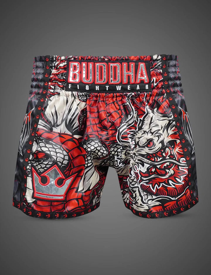 Pantalón Muay Thai Kick Boxing Dragon Rojos Buddha Fight Wear