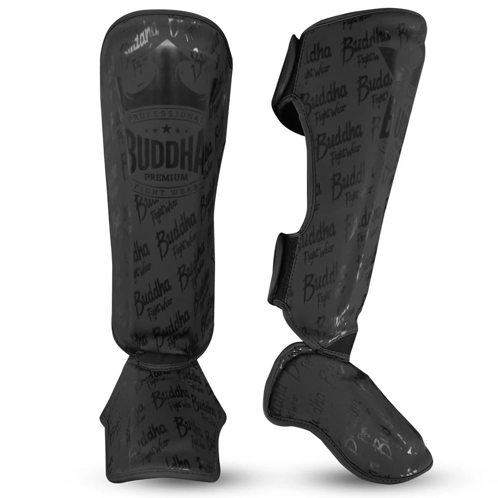 Espinilleras Buddha Epic Negro Mate para Muay Thai y MMA