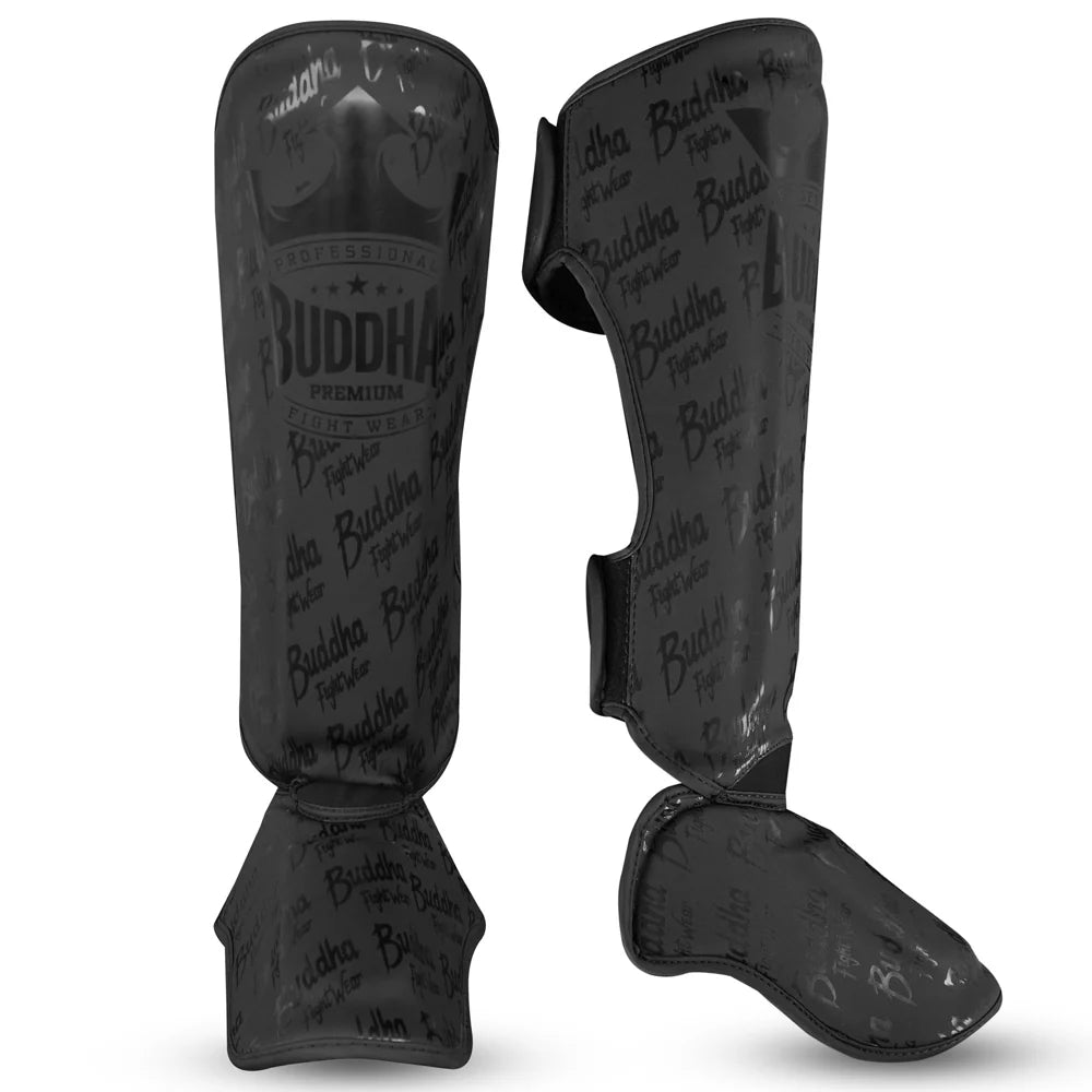Espinilleras Buddha Epic Negro Mate para Muay Thai y MMA