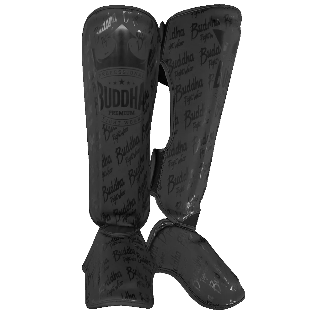 Espinilleras Buddha Epic Negro Mate para Muay Thai y MMA