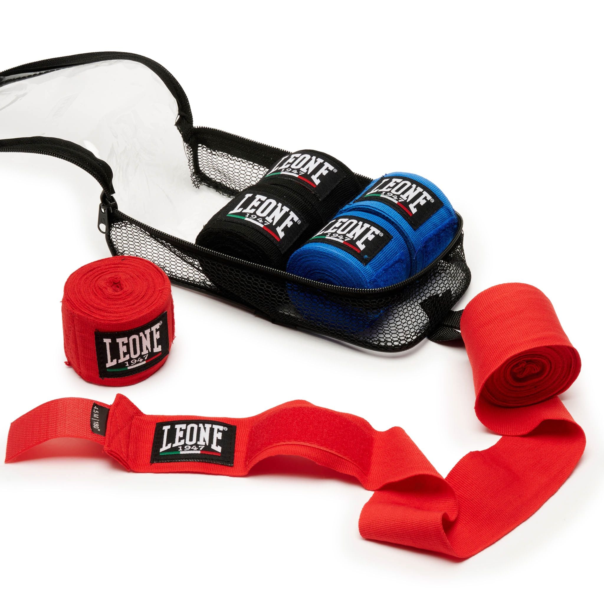 Pack 3 Pares Vendas de Boxeo Leone 1947 4,5m (Azul, Rojo y Negro)