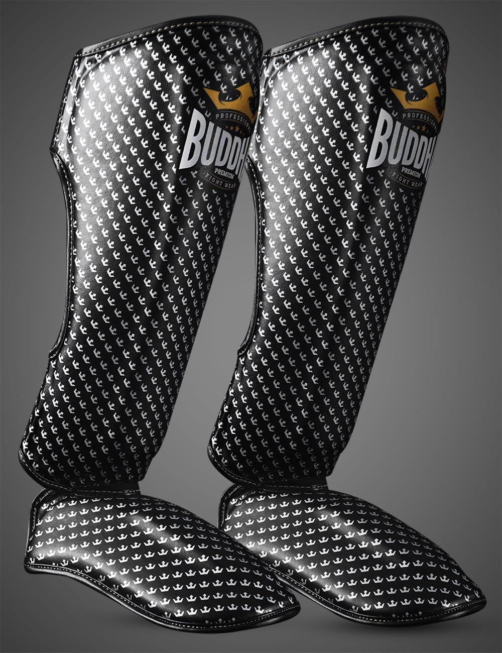 Espinilleras Buddha Titanium Negras para Muay Thai y MMA