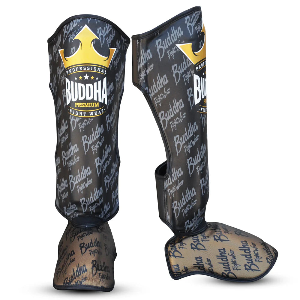 Espinilleras Buddha Top Premium Negras para Muay Thai y MMA