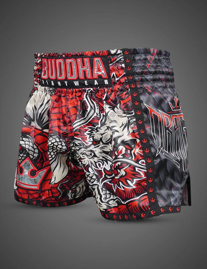Pantalón Muay Thai Kick Boxing Dragon Rojos Buddha Fight Wear