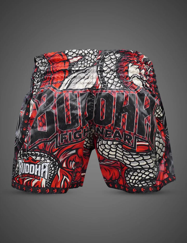 Pantalón Muay Thai Kick Boxing Dragon Rojos Buddha Fight Wear
