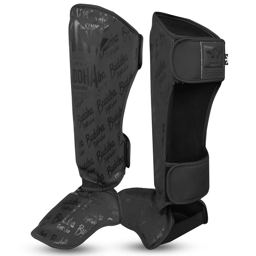 Espinilleras Buddha Epic Negro Mate para Muay Thai y MMA