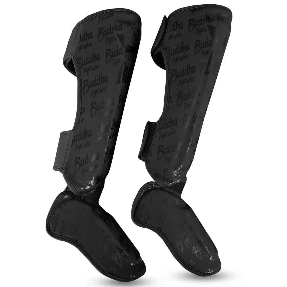 Espinilleras Buddha Epic Negro Mate para Muay Thai y MMA