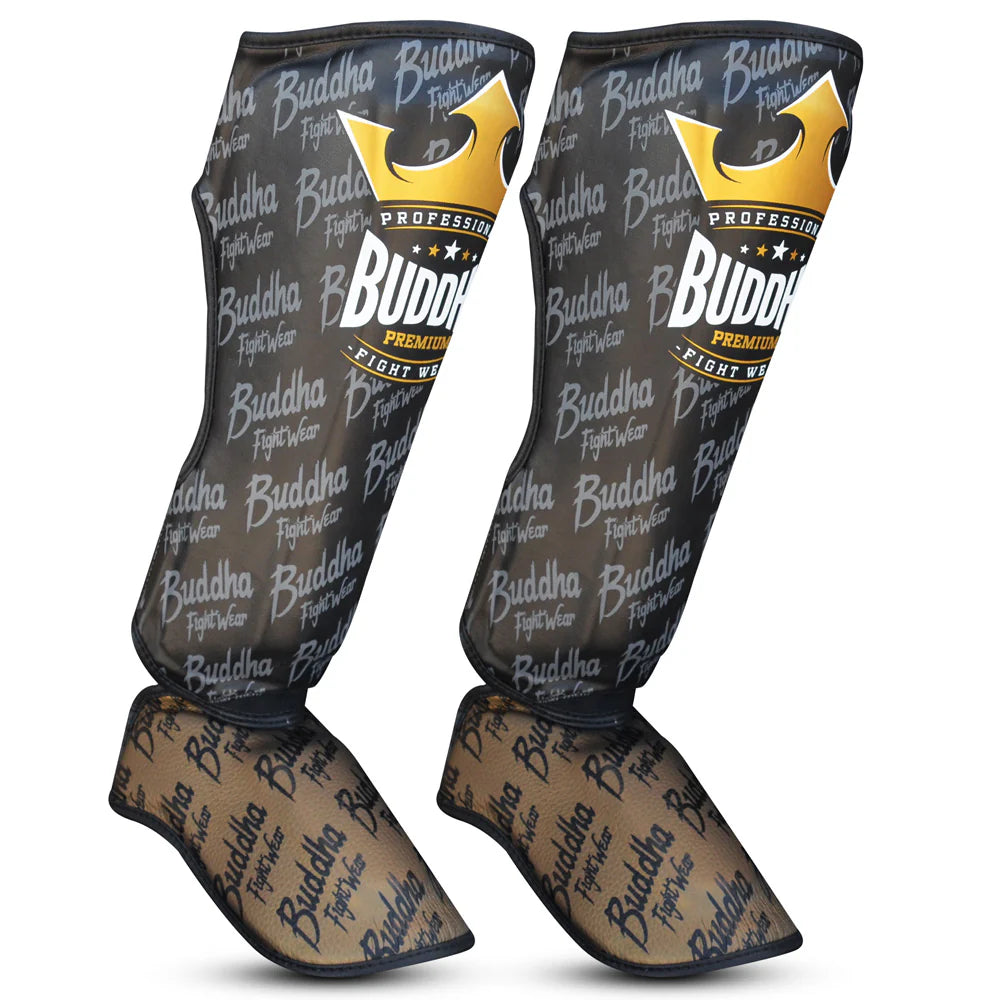 Espinilleras Buddha Top Premium Negras para Muay Thai y MMA